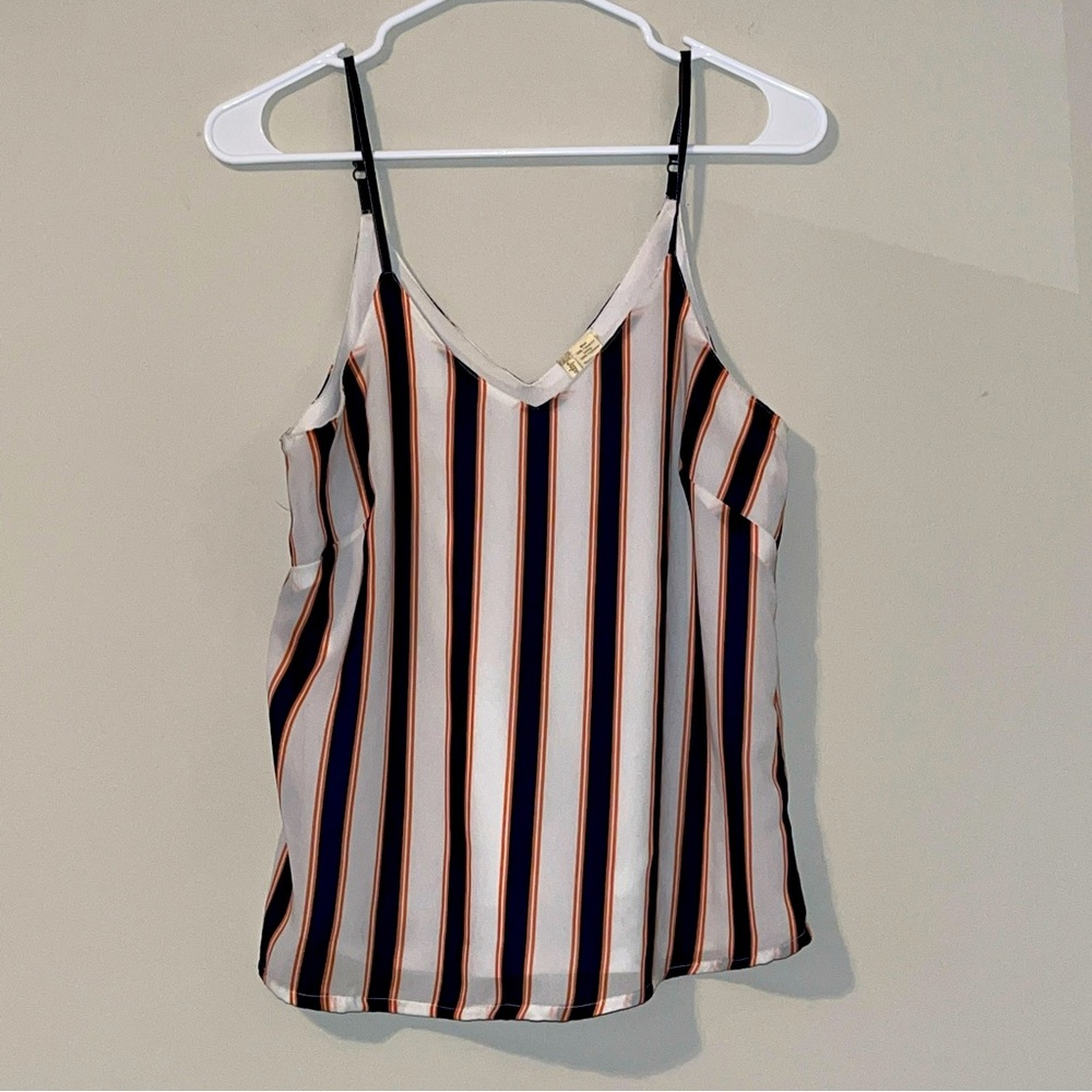 Japna Blouse Women Sm Striped Camisole Top Spaghetti Strap Preppy Button Up Tank